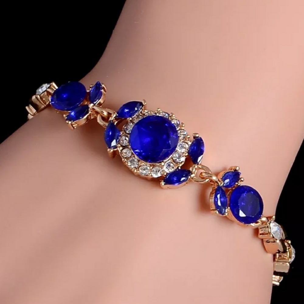 NEW Gold Blue Sapphire and Diamonds Bracelet
